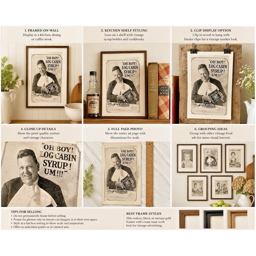 Vintage 1919 TOWLE'S LOG CABIN Syrup Pancake Waffle Kitchen Ephemera Print Ad
